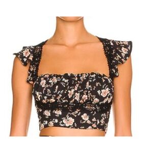 Free People Black Floral Blouse